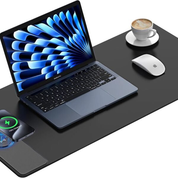 TopMade Wireless Charging Mouse Pad, Waterproof Gaming Mousepad with Ultra-Smooth Surface, Non-Slip Base, 31.5"x15.75" XXL Large Desk Pad, Classic Black Computer Desk Mat for MacBook, PC, Laptop