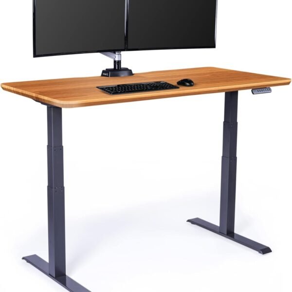 Vari Classic Electric Standing Desk - VariDesk Height Adjustable Sit/Stand Desk - Dual Motor with Memory Presets, Stable T-Style Legs - Gaming or Home Office Workstation - 60”x30”, Butcher Block
