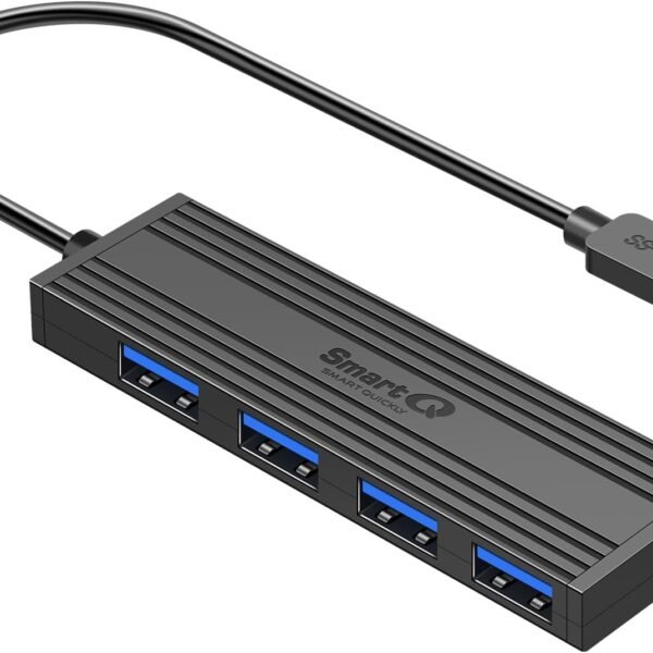 SmartQ 4-Port USB 3.0 Hub, High-Speed Data Hub, USB Port Expander for Laptop, PC, iMac, Surface Pro, XPS, Flash Drives, Mobile HDD, and More (Slim USB 3.0 Hub - 0.5 ft)