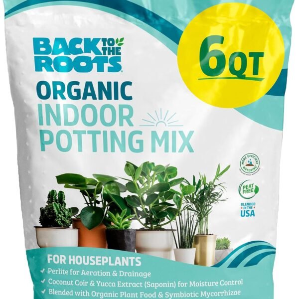 Back to The Roots 100% Organic Indoor Potting Mix (6 Quart), Promotes Healthy Houseplant Growth, Made in The USA