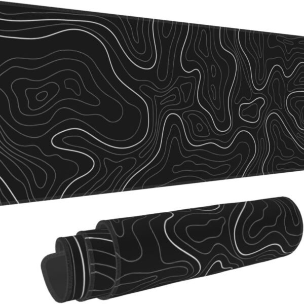 Abstract Topographic Map Black Mouse Pad Big Gaming Mouse Pad XXL Mousepad Large Keyboard Mat with Non-Slip Rubber Base Stitched Edges Mouse Mat Desk Pad for Gaming and Office