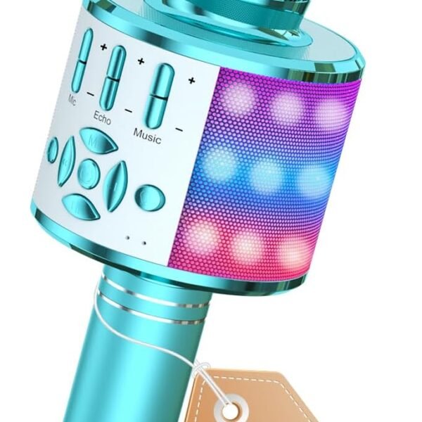 Amazmic Kids Karaoke Microphone Machine Toys for Girls Bluetooth Microphone with LED Light, Christmas Birthday Gift for Girls Boys 3 4 5 6 7 8 9 10 11 12 Year Old Kids Toys(Blue)
