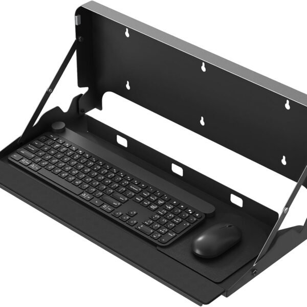 Flip Down Wall-Mount Keyboard Tray - 24 Inch Keyboard Holder, Typing Platform Tray, Mouse Pad and Wrist Pad Included, Holds Up to 22 lbs, Black