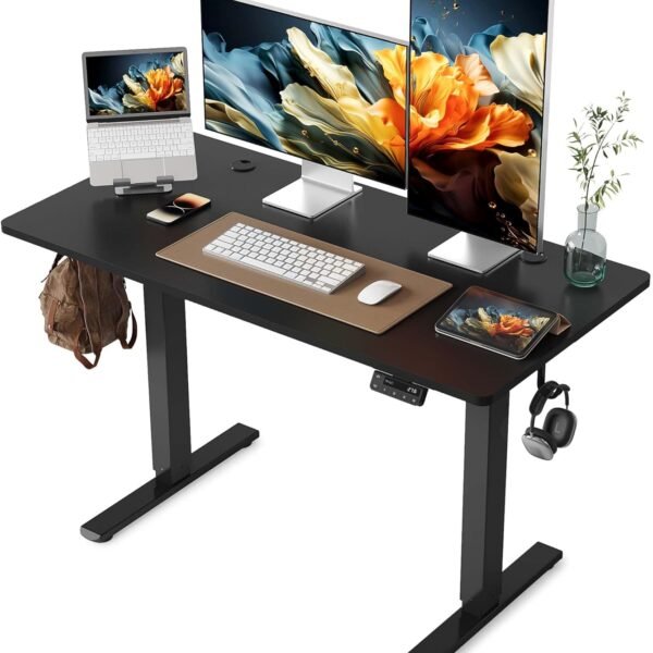 YIHAYO Electric Standing Desk, 48 x 24 Inches Stand Up Desk with Splice Board, Adjustable Height Desk, Computer Desk for Home Office, Black Frame/Black Top